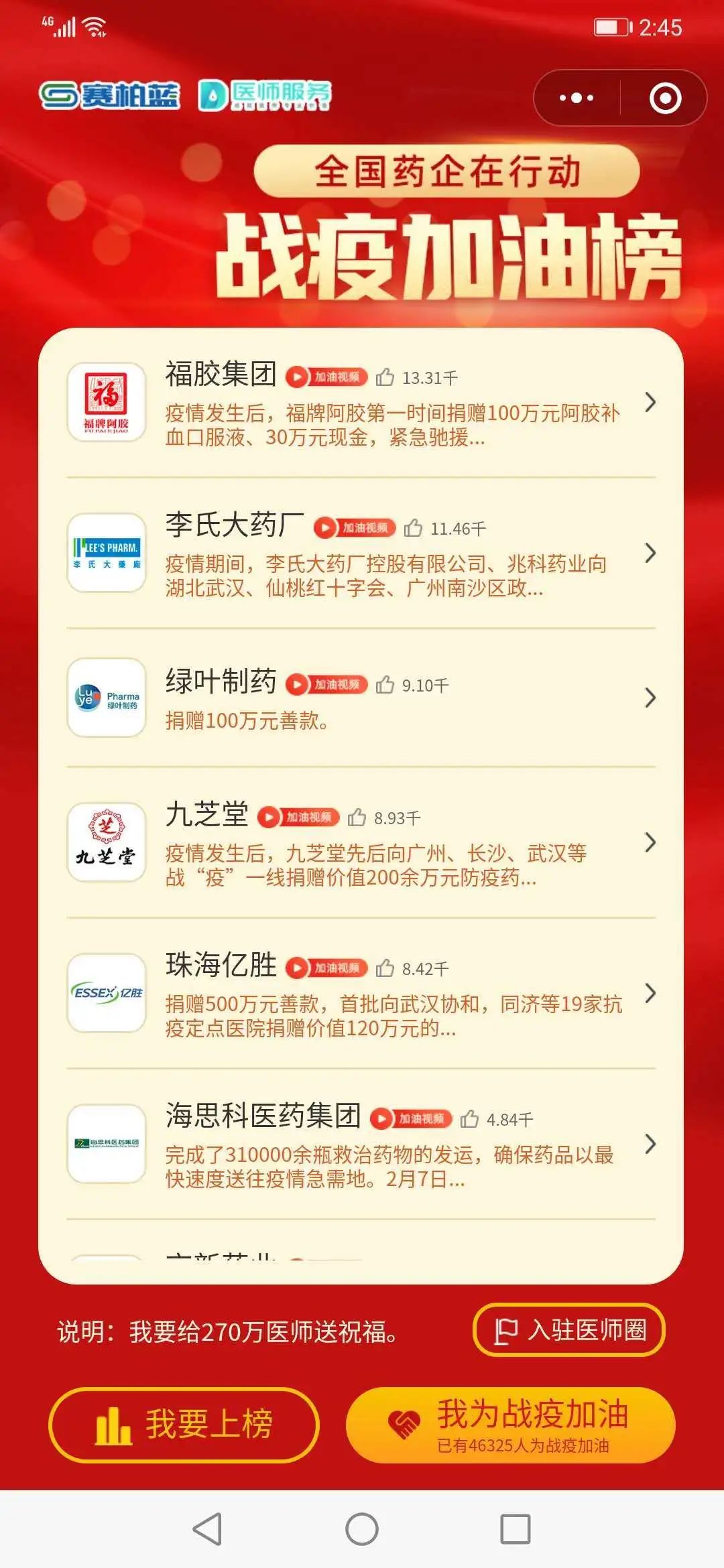 福胶集团荣登赛柏蓝“战疫加油榜”榜首